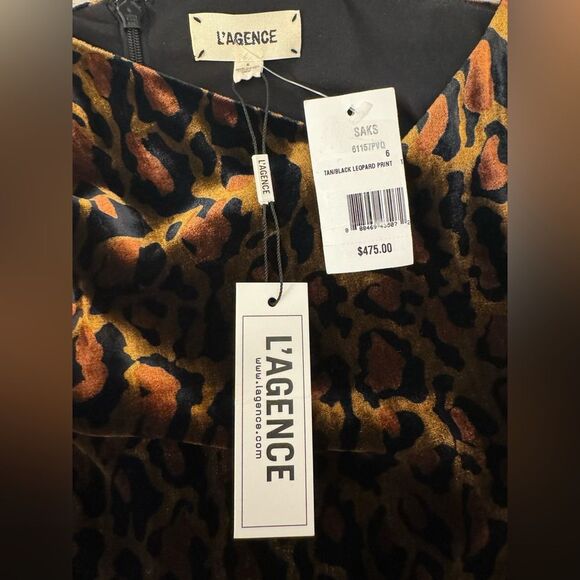 NWT L’AGENCE Indie V-Neck Tan and Black Velvet Leopard Slip Dress Women’s 6 - Picture 12 of 16